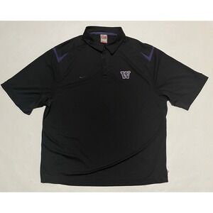 NIKE Vintage UW‎ Washington Huskies Fit Dry Polo Shirt Mens XL Black Activewear